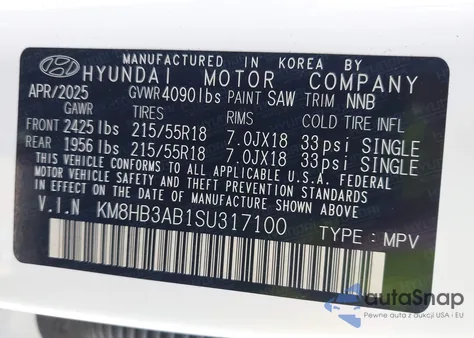 2025 Hyundai Kona Sel from USA, damaged, VIN KM8HB3AB1SU317100